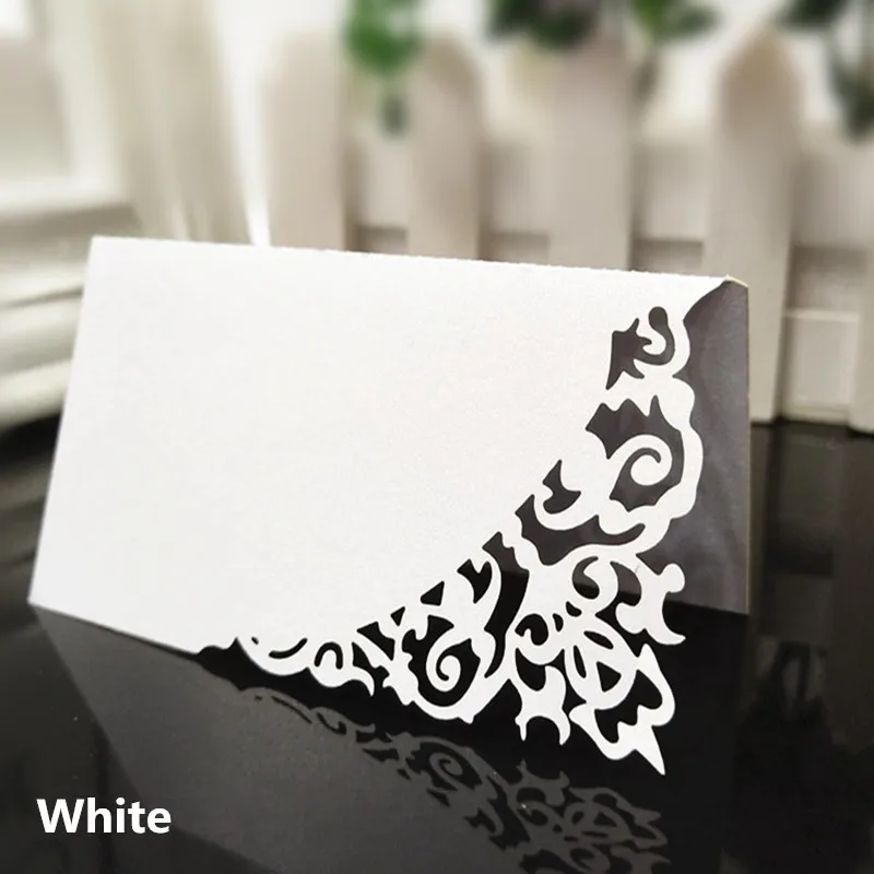 White 100 шт лазерная резка 9*9 см свадебные настольные карты для свадьбы/рождения ребенка полые вечерние именные карты 7Z-SH870-100 - Цвет: White
