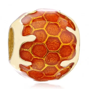 

New 925 Sterling Silver Bead Charm Gold Color Yellow Enamel Shine Golden Honey Beads Fit Pandora Bracelet Bangle Diy Jewelry