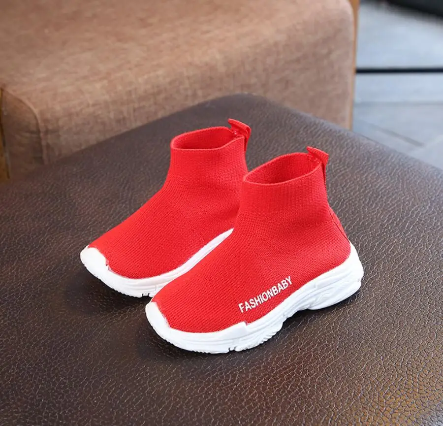 Детская повседневная обувь мужской женские кроссовки ребенок высокие эластичные облегающие зимние сапоги детские вязаные Носки детская обувь - Цвет: Красный