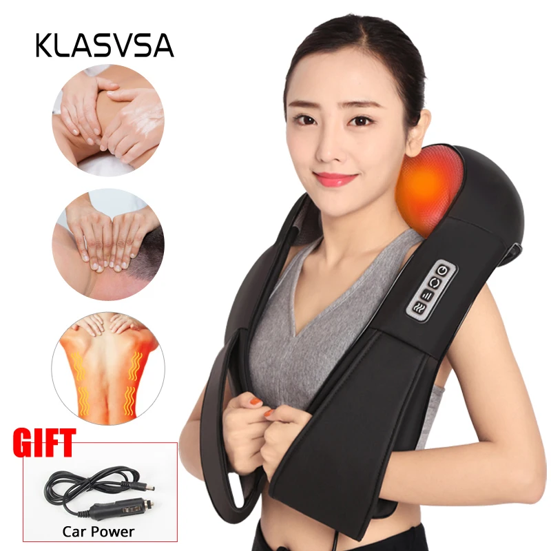 KLASVSA Electric Heating Neck Massager Shiatsu Kneading Cape Back Shoulder Pain Relief Home Acupuncture Therapy Relax Shawls