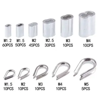 

250Pcs 304 stainless steel Loop Wire Rope Cable Sleeve Assortment Kit for Wire Rope Cable Thimbles Rigging