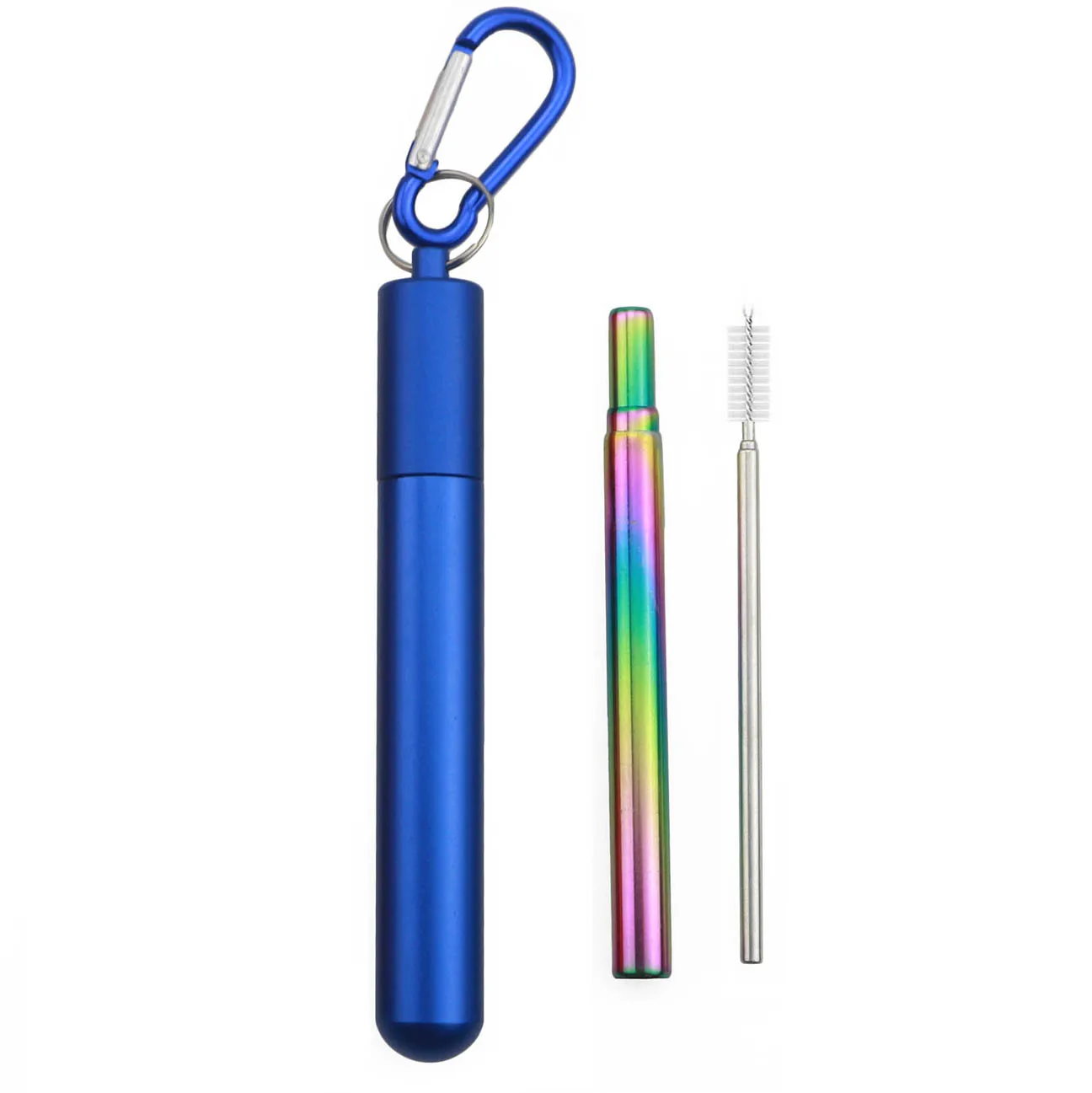 304 Нержавеющая сталь складной набор соломинок Портативный соломинкой многоразовые телескопическая соломенная сумка для путешествий с металлической чехол и щетка - Цвет: Blue Rainbow Straw