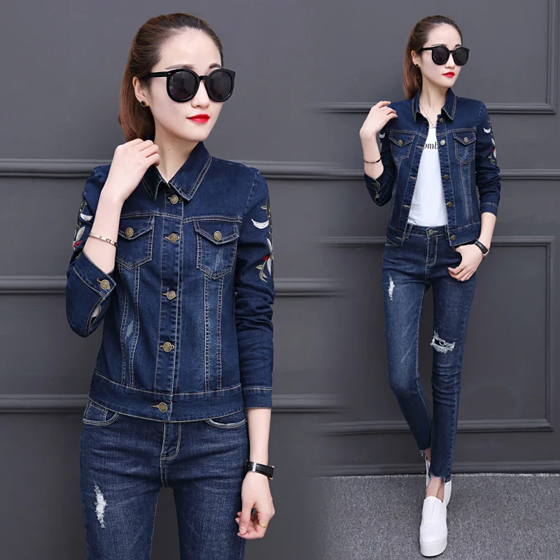 

Jeans Coat Women's Harajuku-Style 2019 Spring Embroidered Short Korean-style Slim Fit Long Sleeve Jacket Fashion