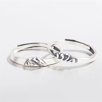 

Sole Memory Romantic Valentine's Day Gift Mountain Sea Vows Retro 925 Sterling Silver Female Resizable Opening Rings SRI376