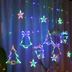 3.5m Deer Bells Christmas Garland curtain Festoon Lights 110v 220v Fairy Led String Lights For Home Wedding Party New Year Decor