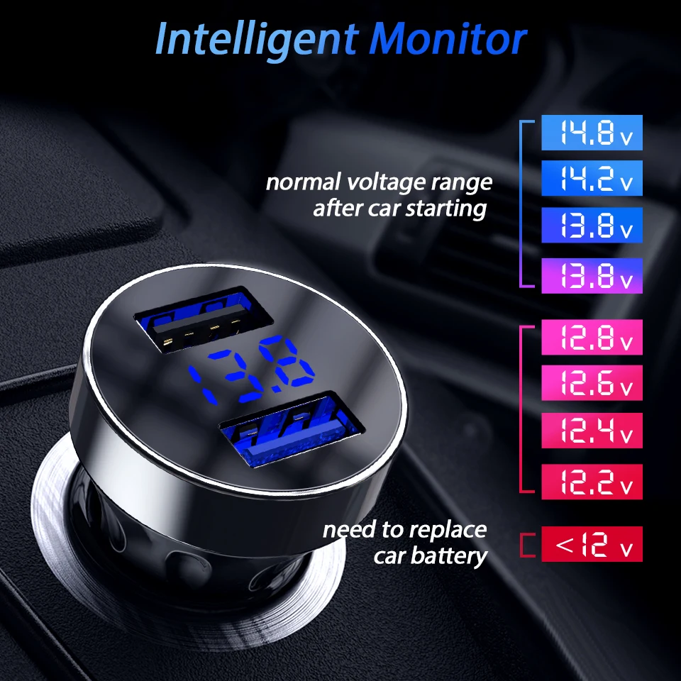 Автомобильное зарядное устройство Usb со светодиодным дисплеем, двойное автомобильное зарядное устройство Usb, автомобильное зарядное устройство для мобильного телефона для Iphone 11, samsung Galaxy A50, A70, Note 10, huawei