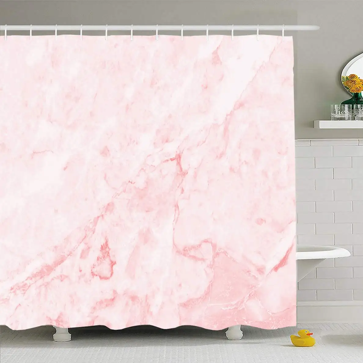 

Shower Curtain Marble Pink Light Natural Detail Gray Rock Smooth Abstract Graphic Waterproof Polyester Fabric Bathroom Curtains