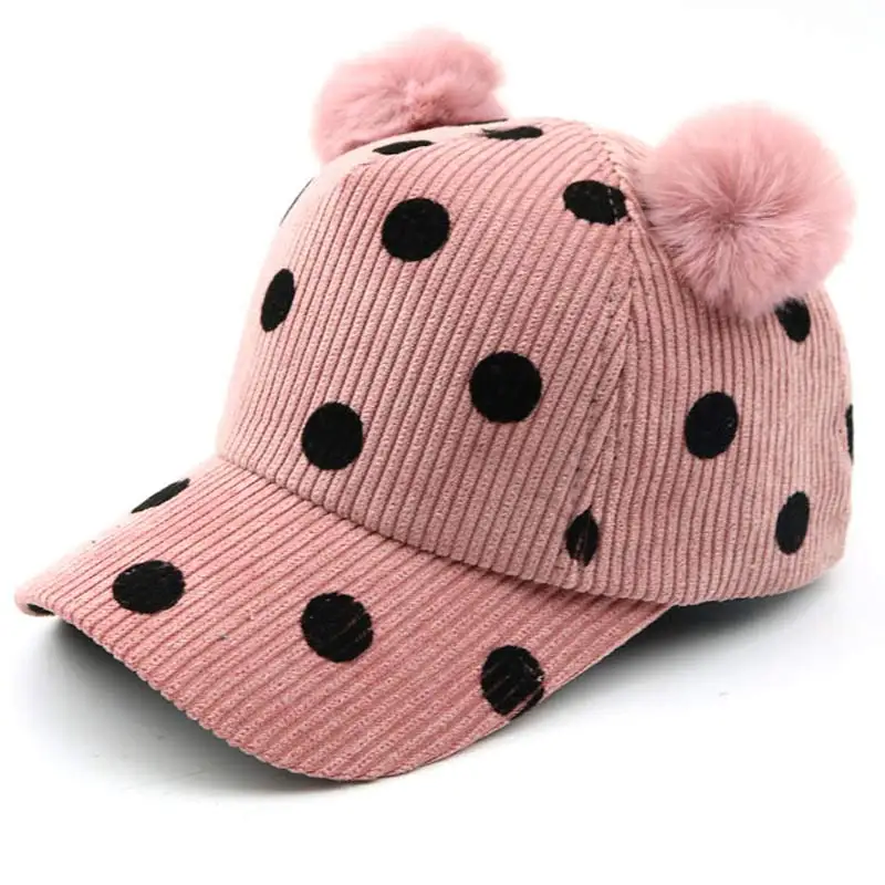 Бейсбольная кепка в горошек с помпонами для девочек и мальчиков от 2 до 8 лет, осенне-зимняя Детская кепка розового, серого, коричневого, черного цвета