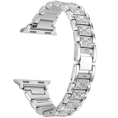 SILVER Apple Watch Series 5 43 2 1 ремешок для часов 40 мм 44 мм iWatch Rhinestone Diamond Band 38 мм 42 мм Кристальный ремешок из нержавеющей стали - Цвет ремешка: SILVER