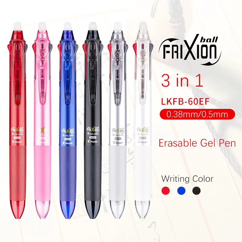 Japan Pilot Frixion Pen 3 In 1 Erasable Gel Pen Multi Colors 0.5 Mm  LKFB-60EF 0.38 Mm LKFB-60UF Replacement Refills