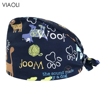 Billig Cartoon Druck Hüte Schönheit Salon Arbeit Matt Kappe Labor Pet Shop Hüte Gesundheit Arbeiter Einstellbar Peeling Kappe Mode Peeling Hüte