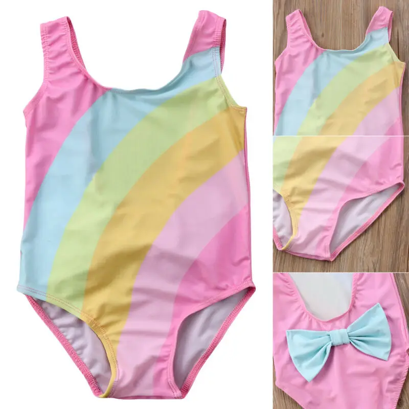 

One Piece Summer Kids Baby Girl Bikini Rainbow Backless Bowknot Swimwear Swimsuit Beachwear 1-6T