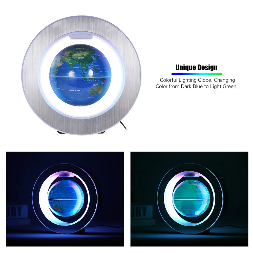 

6 Inch Magnetic Levitation Floating Globe Colorful Lighting Blue Earth Globe with LED Color Light Circular Base Desk Decoration