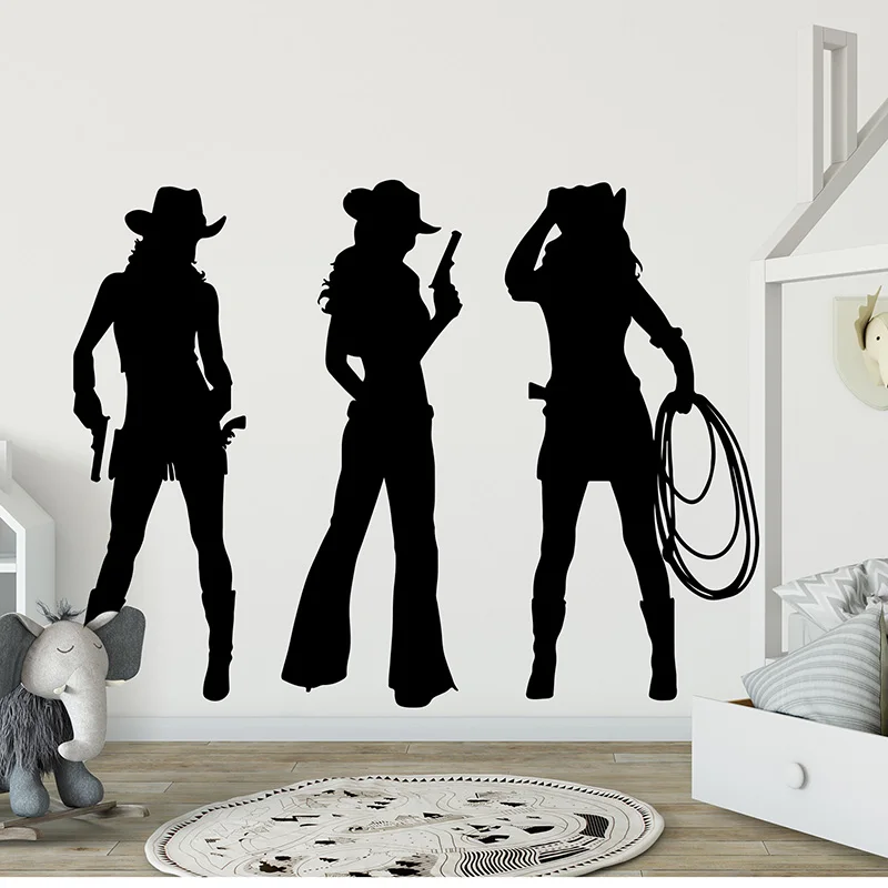 Large 3pcs Cowboy Girl Horse Wall Sticker Girl Room Nursery Retro Cowgirl Beauty Wall Decal Bedroom Vinyl Home Decor (2)