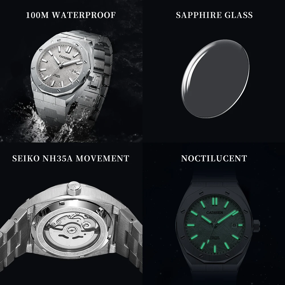 Mechanical Watch CADISEN Automatic Mens Watches Fashion Stainless Steel Japan NH35A Watch Men Mechanical Wristwatch Relogio Masculino