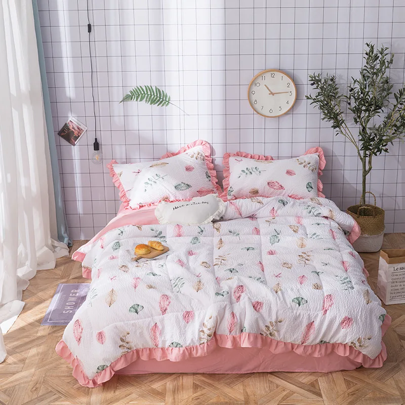 

Seersucker Summer Quilt Four-piece Set-Washing Airable Cover Summer Blanket Textile Blanket Summer Blanket Double Single Person