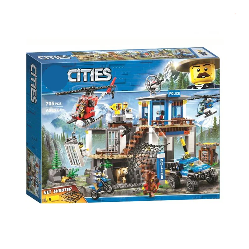 New 60174 705pcs Legoinglys City Series Mountain Police Headquarters Building Block Educational Diy Toy For Children Gift 10865