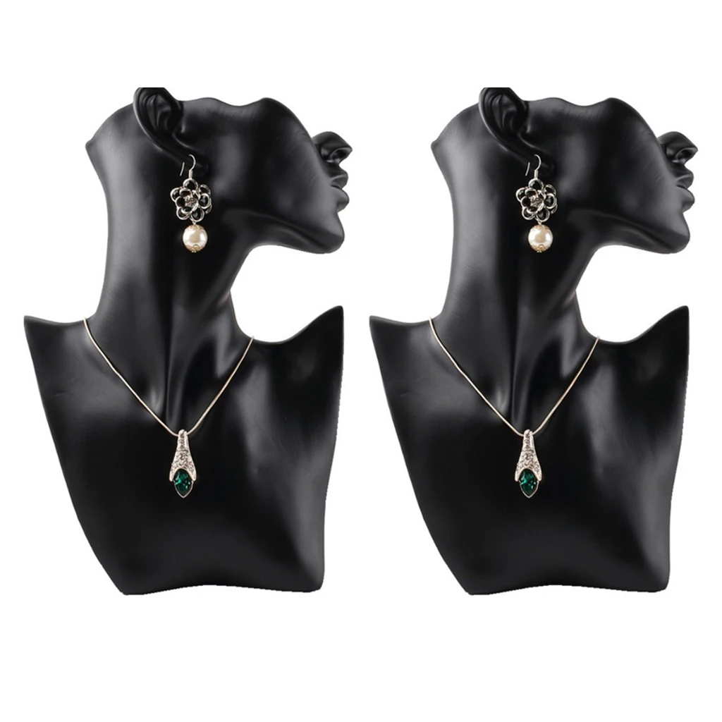 2 Pieces Female Fashion Jewelry Head Mannequin Bust Display, Resin Material, Black