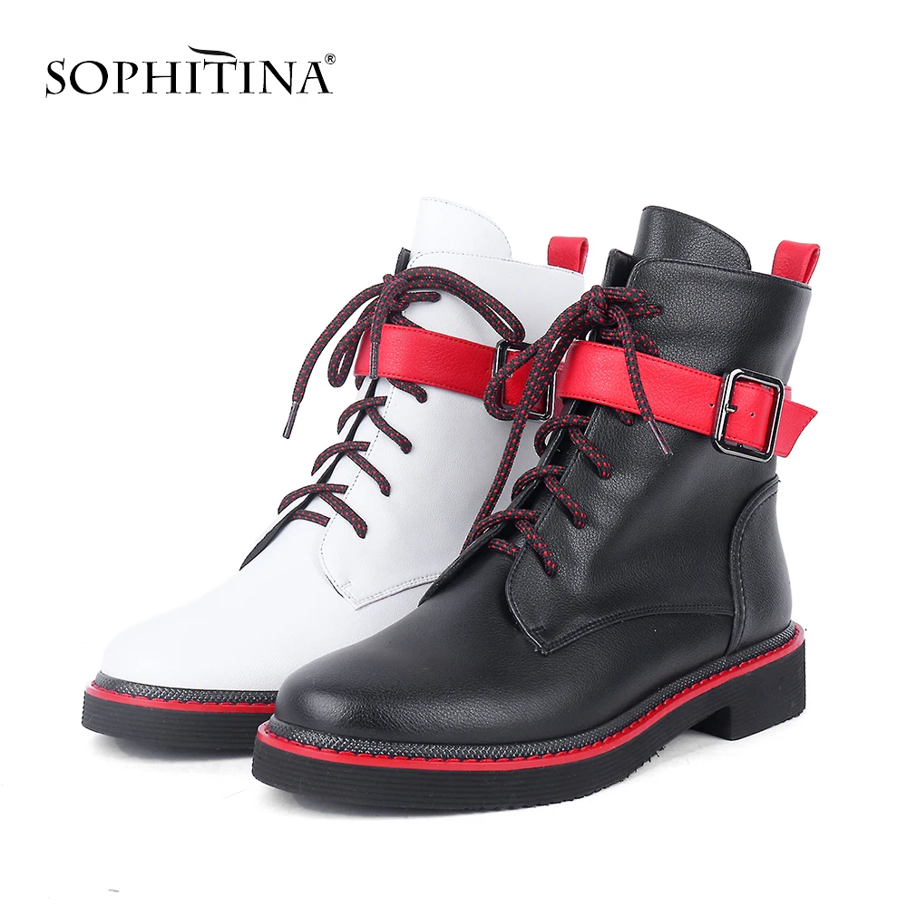 SOPHITINA/модные ботинки с красной лентой Высококачественная женская обувь из