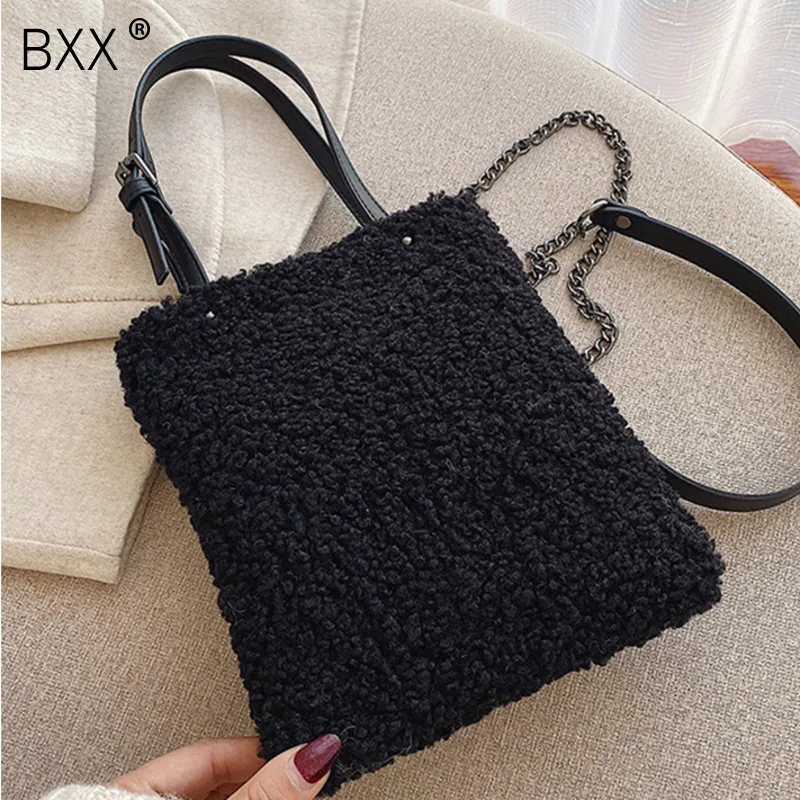 

[BXX] Winter Plush Crossbody Bucket Bags For Women 2020 Fashion Shoulder Messenger Bag Lady Phone Handbags and Purses HK092