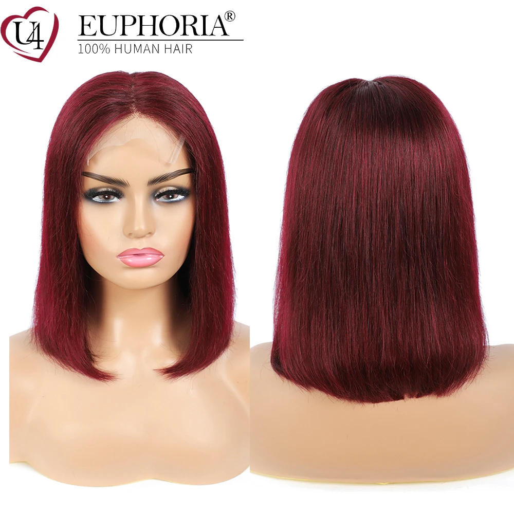 99J Бург прямые кружевные парики боб бразильские Remy человеческие волосы 4X4 на