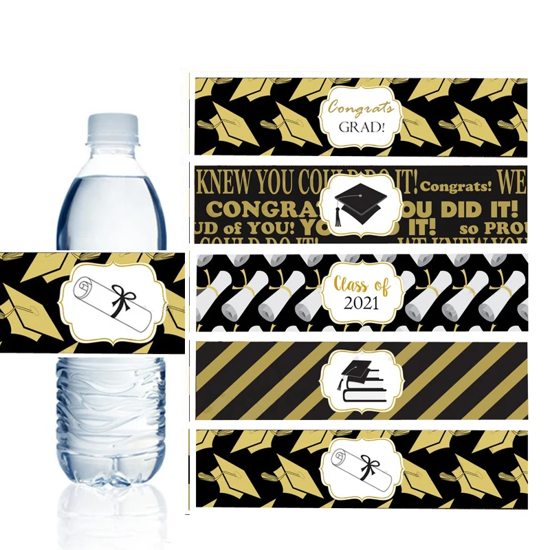 Azul 39 Decoraciones de Graduación 2021 Etiquetas de Botellas de Agua Pegatinas de Congrats Grad Suministros de Fiesta de Class of 2021 para Decoración Celebración Universidad 