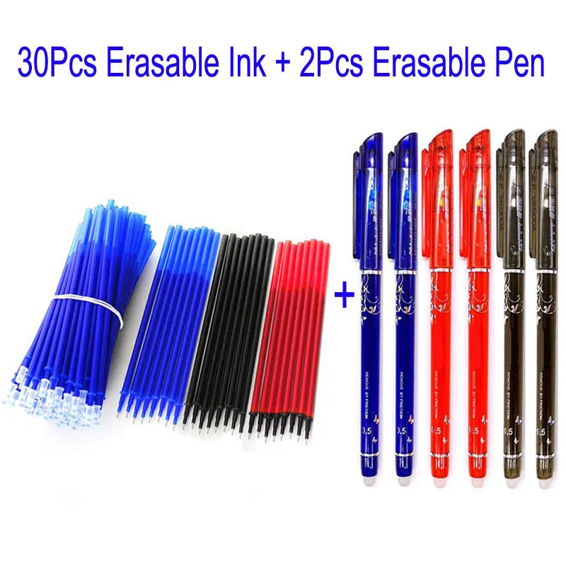 

30+2Pcs/Set Gel Pen Erasable Refill Rod Magic Erasable Pen Refill 0.5mm Ink Office School Stationery Writing Tool Gift