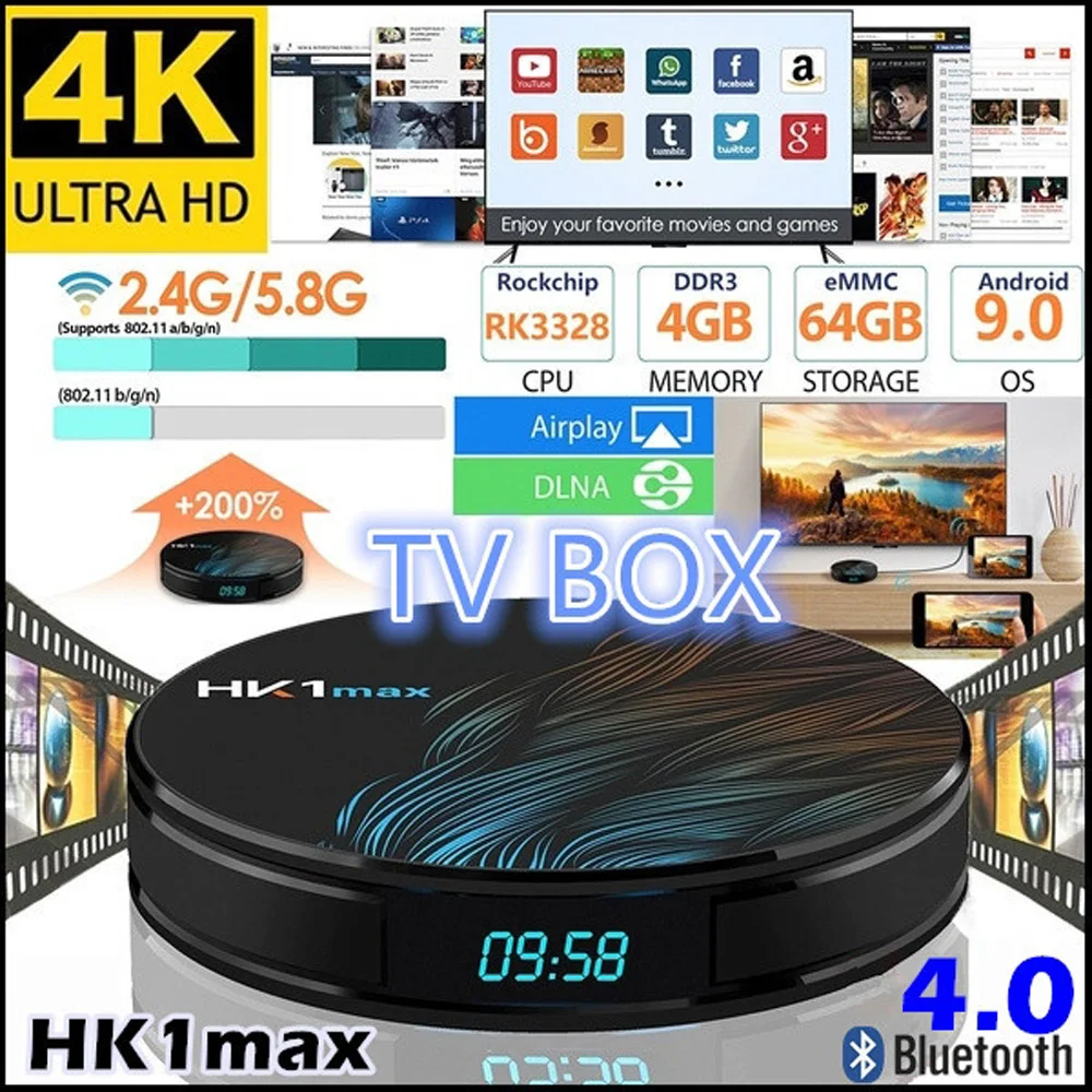 2020 Newest TV Box HK1MAX Android 9.0 Quad Core RK3328 Chip 4GB+64GB Support 2.4G+5G WIFI BT4.0 5000+Channels 7000+VOD | Электроника