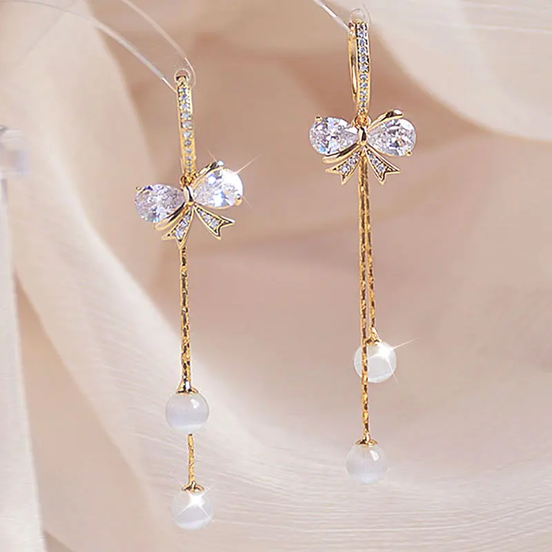 All-match Women Hoop Earrings Cat Eye Light Luxury High-End Earrings Female Ear Buckle Bowknot Temperament Zircon Fashion Gifts - Image 6