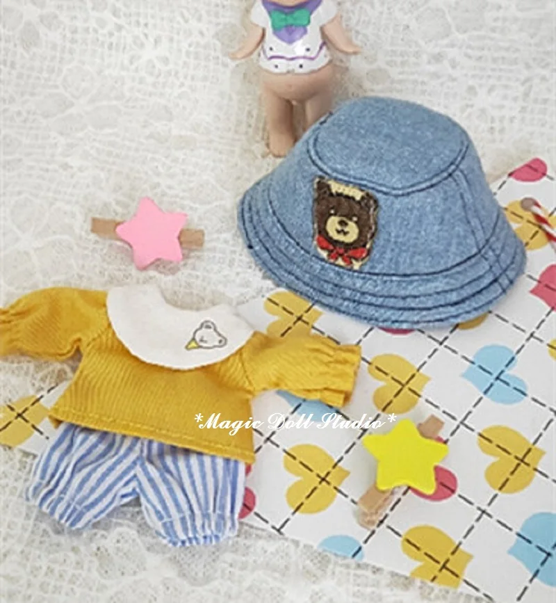 

[OB063] Free Shipping 4" Obusit11 Outfits # Cotton Top, Pant and Hat Set fit for 4 inch OB11 1:12 Scale doll outfits for Retail
