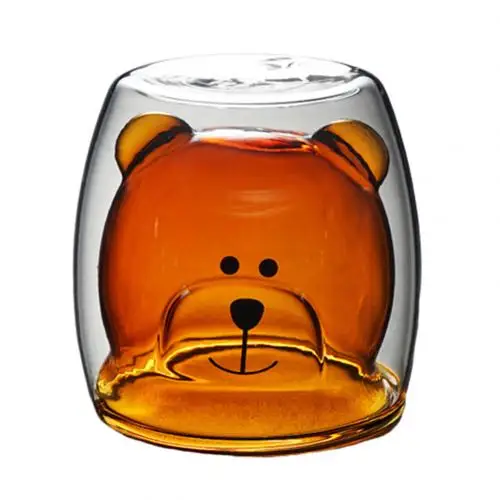 250 мл двухслойная прозрачная термостойкая Конденсационная кружка в форме медведя из боросиликатного стекла, чашка для молока и чая - Цвет: Коричневый