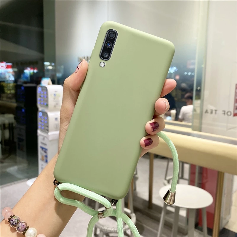 samsung silicone candy color silicone strap lanyards case on for Samsung Galaxy A70 A50 A50S A30S A40 A30 A20E A20 A10 A20S A10S A10E matte cover cute samsung cases