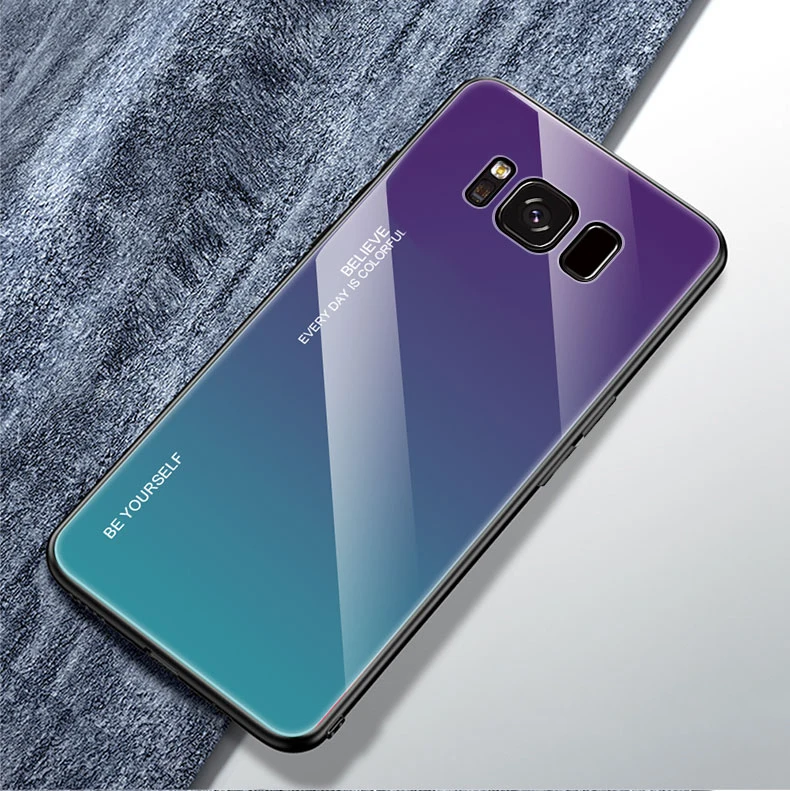 Градиентный чехол из закаленного стекла для samsung Galaxy S10 S8 S9 Plus Note 8 9 10 защитный чехол для samsung A10 A30 A50 A70 A90 - Цвет: Purple blue