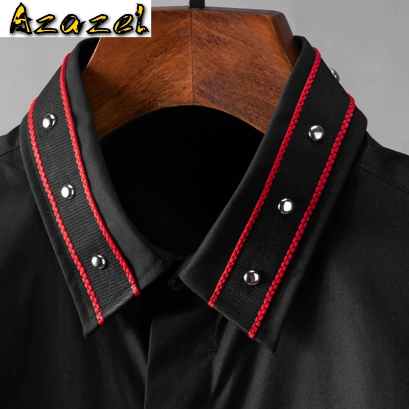 Рубашка Azazel мужская с длинным рукавом повседневная сорочка тесьмой контрастных