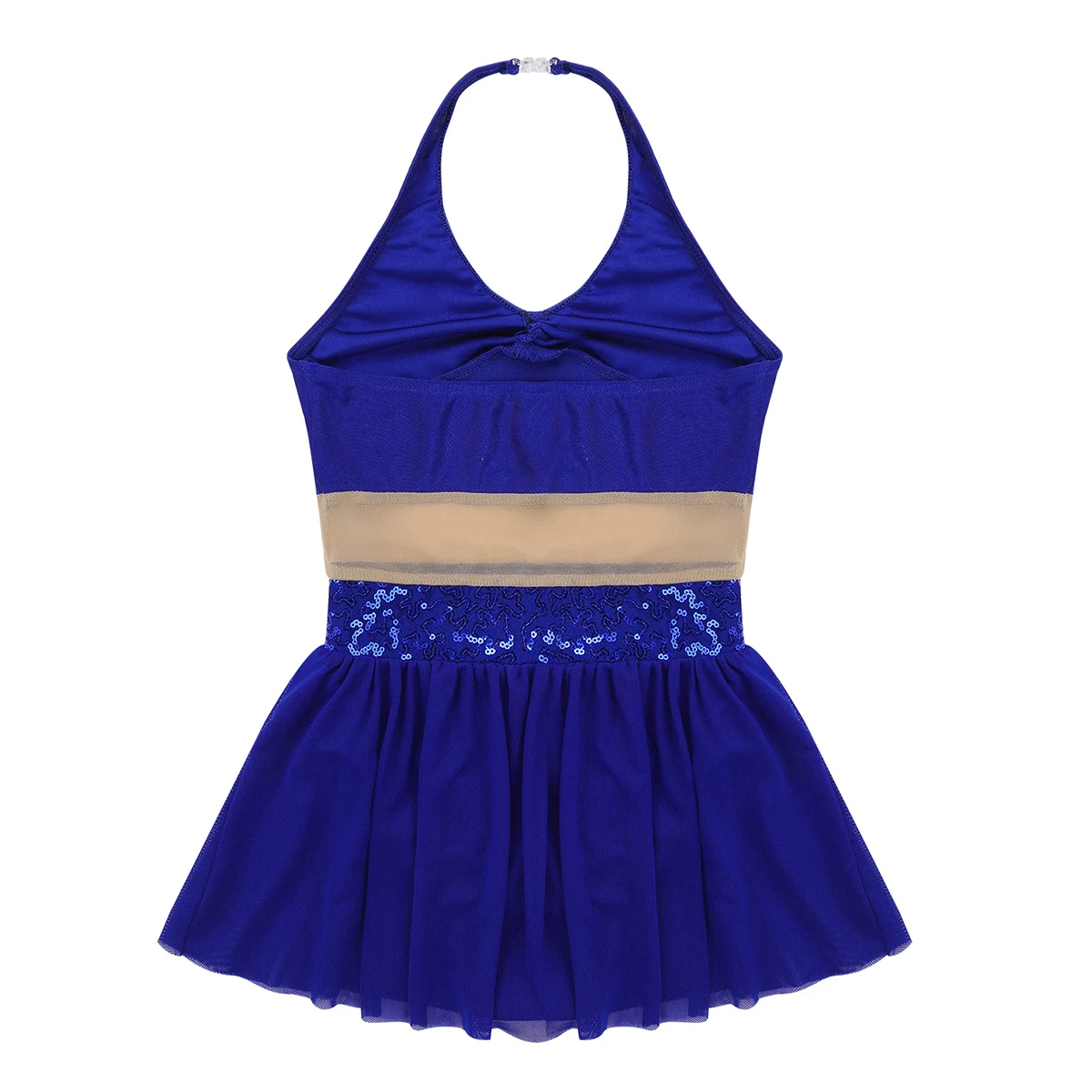 ChicTry Girls Halter Sequin Mesh Stretchy Figure Skating Dress Gymnastics Ballet Leotard Kids Performance Lyrical Dance Costumes