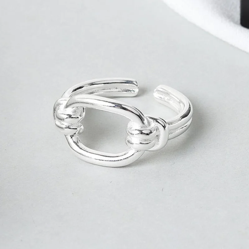 

Real S925 Sterling Silver Rings for Women Geometric Rings Oval Hollow Out Lock Trendy Fine Jewelry Minimalist Accessories Gifts