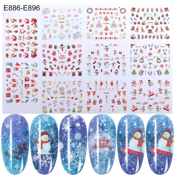 11 стикеров для ногтей, Рождественский дизайн, переводная наклейка, маникюрные слайдеры, Мультяшные, красивые, для ногтей, тату, фольга, LAE875-896 - Color: E886-E896