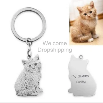 

Custom Pet Photo keychain Personalized Pet Custom keychain Jewelry Pendant Engraved Name 925 Sterling Silver Dog Tag Portraits