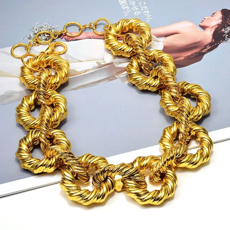 Collar de aros de Metal de Color dorado mujer, tendencia moda, collares exagerados, novedad - AliExpress Joyería y accesorios