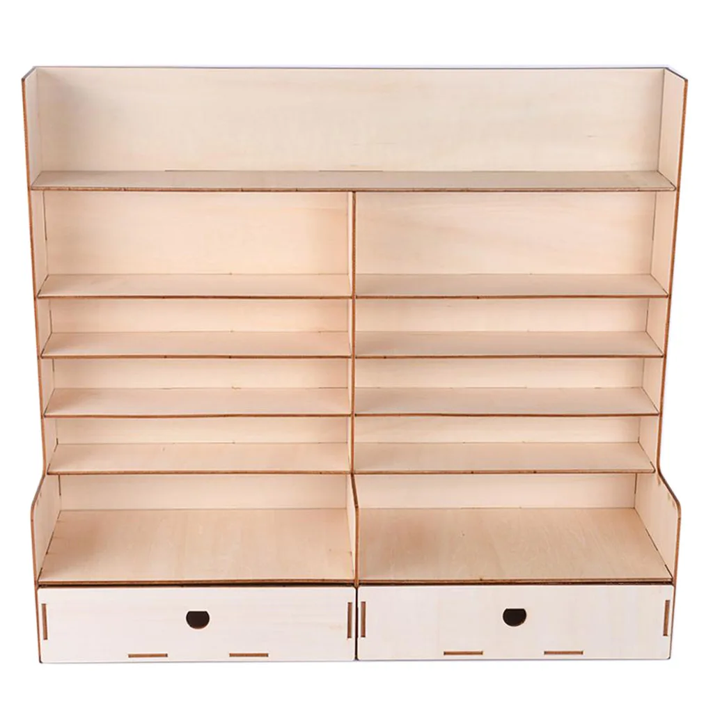 Table Rack Wooden Paint Bottles Display Rack Organizer Holder - 6 Tier with 2 Cabinets