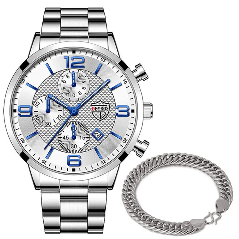 Fashion Men's Sports Watches Stainless Steel Analog Quartz Wristwatch Male Business Luminous Clock Luxury Casual Silver Bracelet 