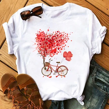 

Heart Shaped Flowers Vogue Kawaii T-Shirt Women Summer Casual Tshirts Tee Harajuku Korean Style Graphic Tops New Female T-shirt