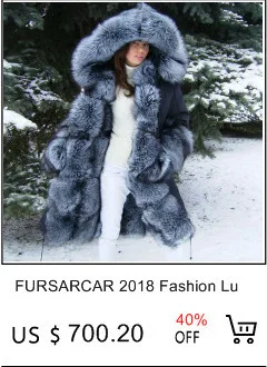 FURSARCAR Fashion New Real Fur Parka Women Thick Luxury Silver Fur Collar Jacket Winter Fur Female Black Parkas Plus Size