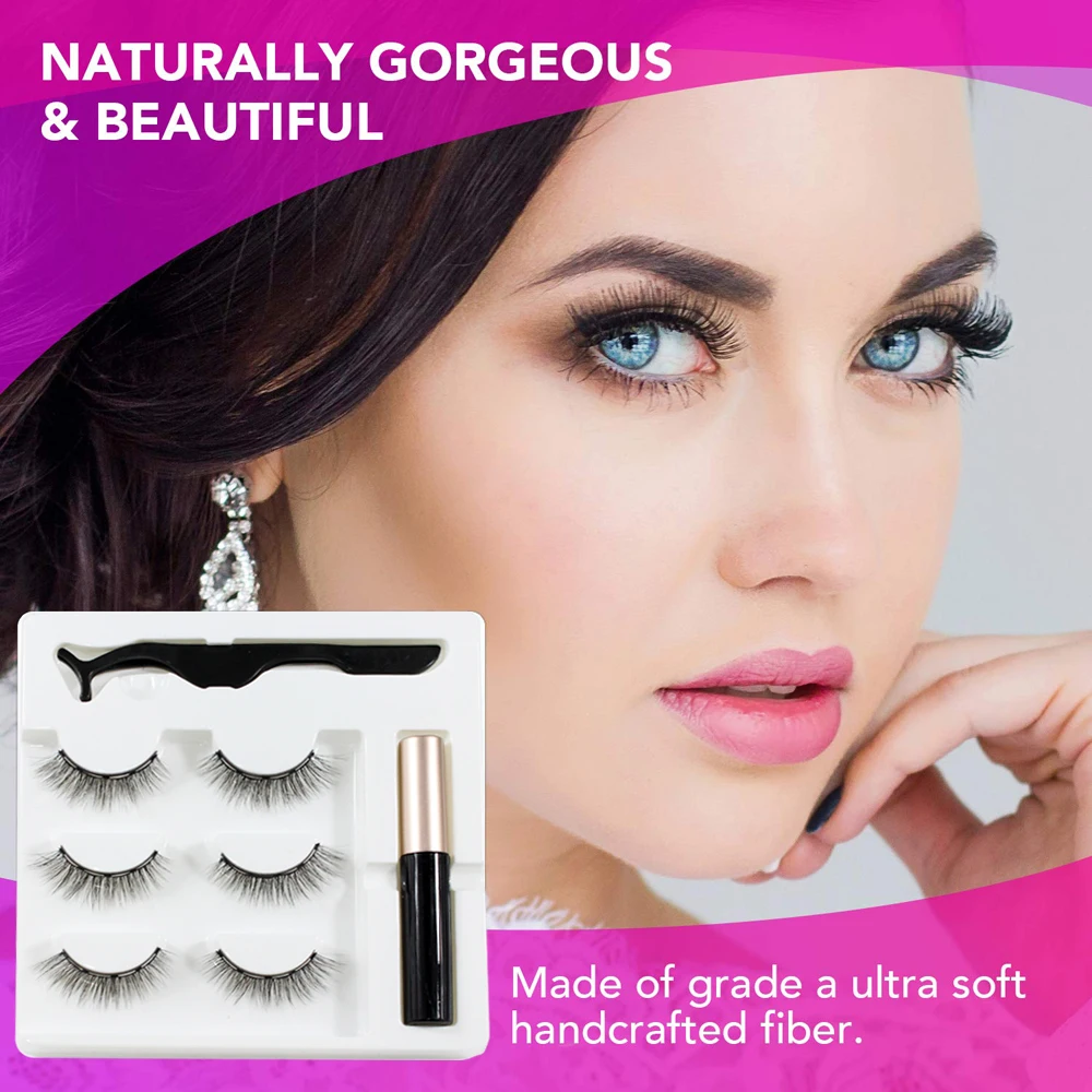 

private label 3 pairs 3d magnetic eyelashes with eyeliner set