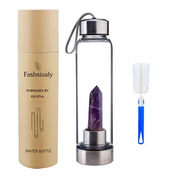 

Drop Shipping Natural Crystal Water Bottle Gift Box Point Healing Obelisk Wand Elixir Quartz Crystal Water Bottle Drinkware 2020