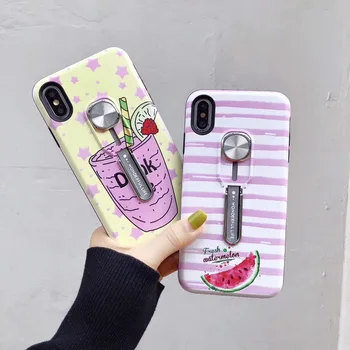 

For iPhone 11 Pro XR X XS MAX 7 8 6 6s Plus Watermelon UV Color Change Hide Loop Stand Phone Case 2 In 1 Adsorption Hard Cover