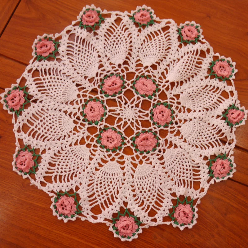 

45CM Hot Pink Cotton Placemat Cup Coaster Mug Kitchen Wedding Table Place Mat Cloth Lace Crochet Tea Coffee Doily Handmade Pad