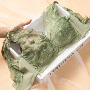 

Women's Full Coverage No Wire Non Padding Breathable Balconette Sheer Floral Lace Bra