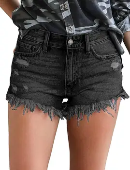 

Summer New Denim Shorts Tight Straight Buttons Mid-Waist Women's Streetwear Elegant Wear Fashion Sexy