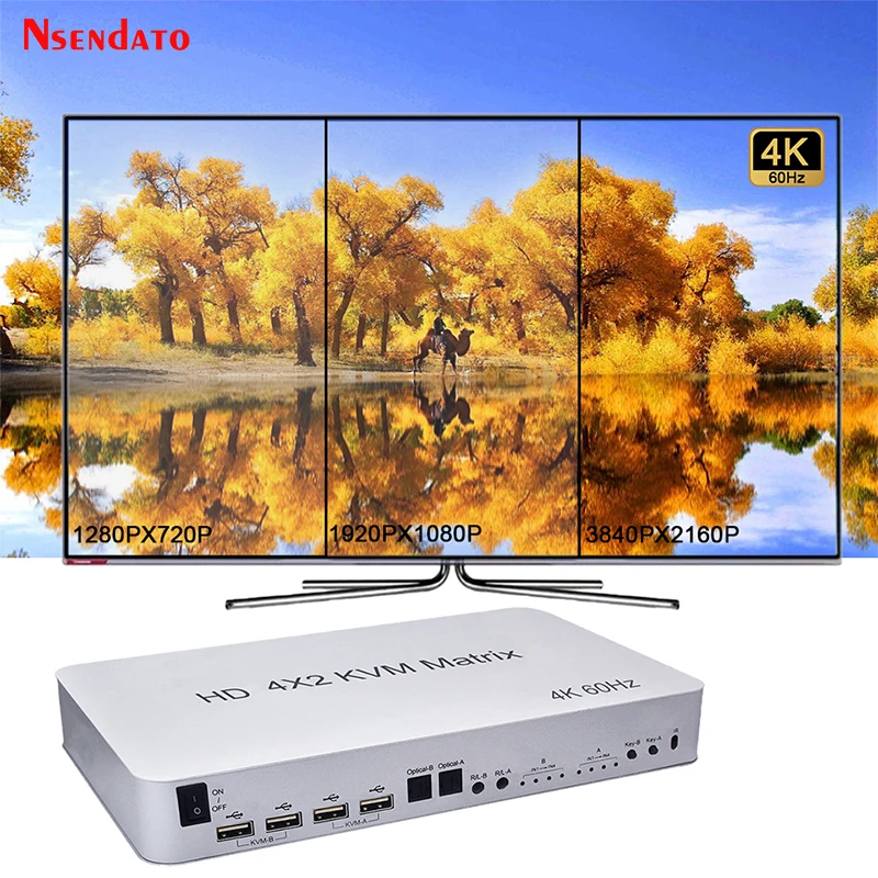 4 порта USB HD KVM матрица 4X2 двойной монитор 4K @ 60 Гц HDR переключатель сплиттер в 2 Выход